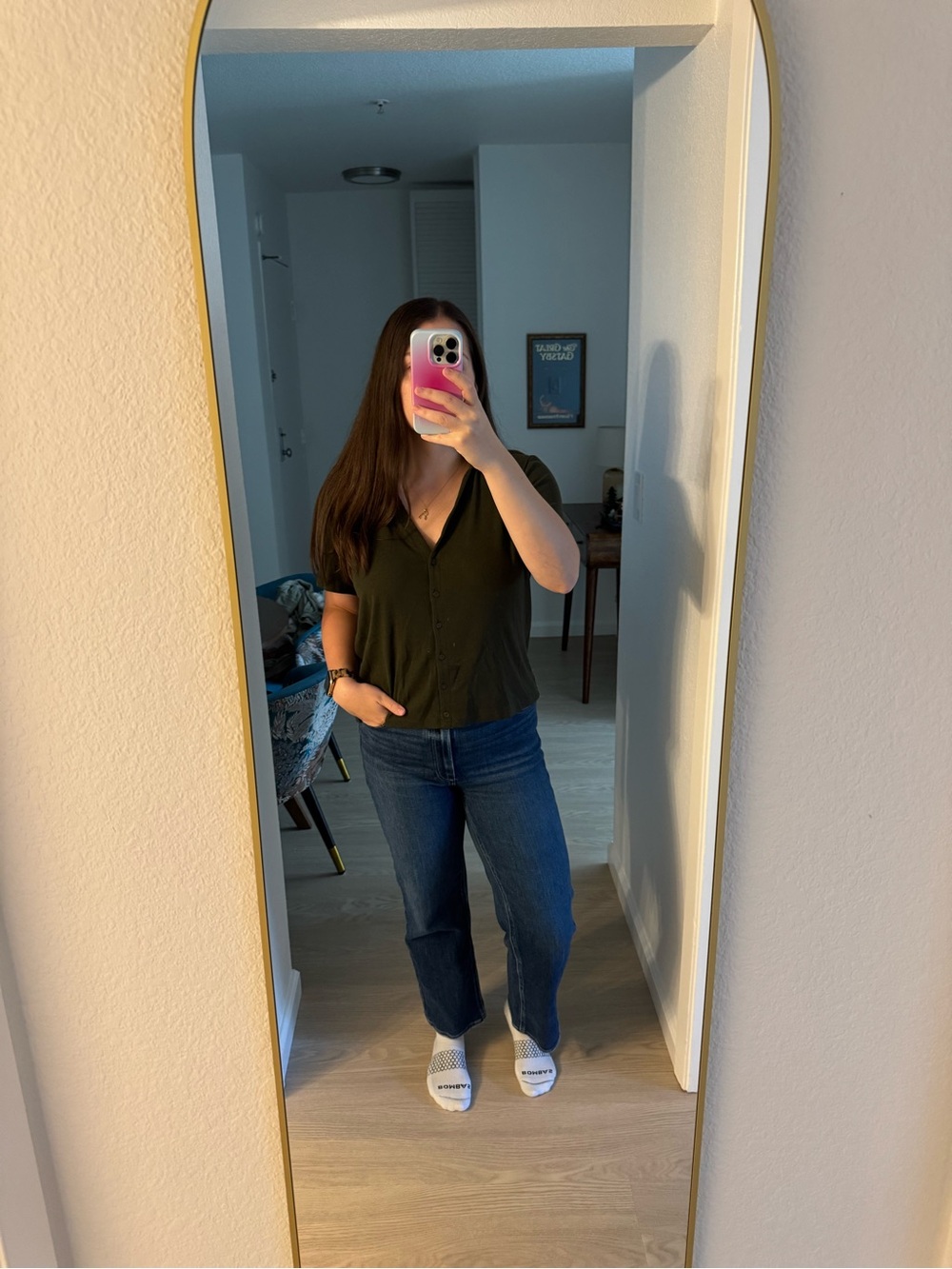 GAP Women’s Olive Green Button-Down Polo Shirt